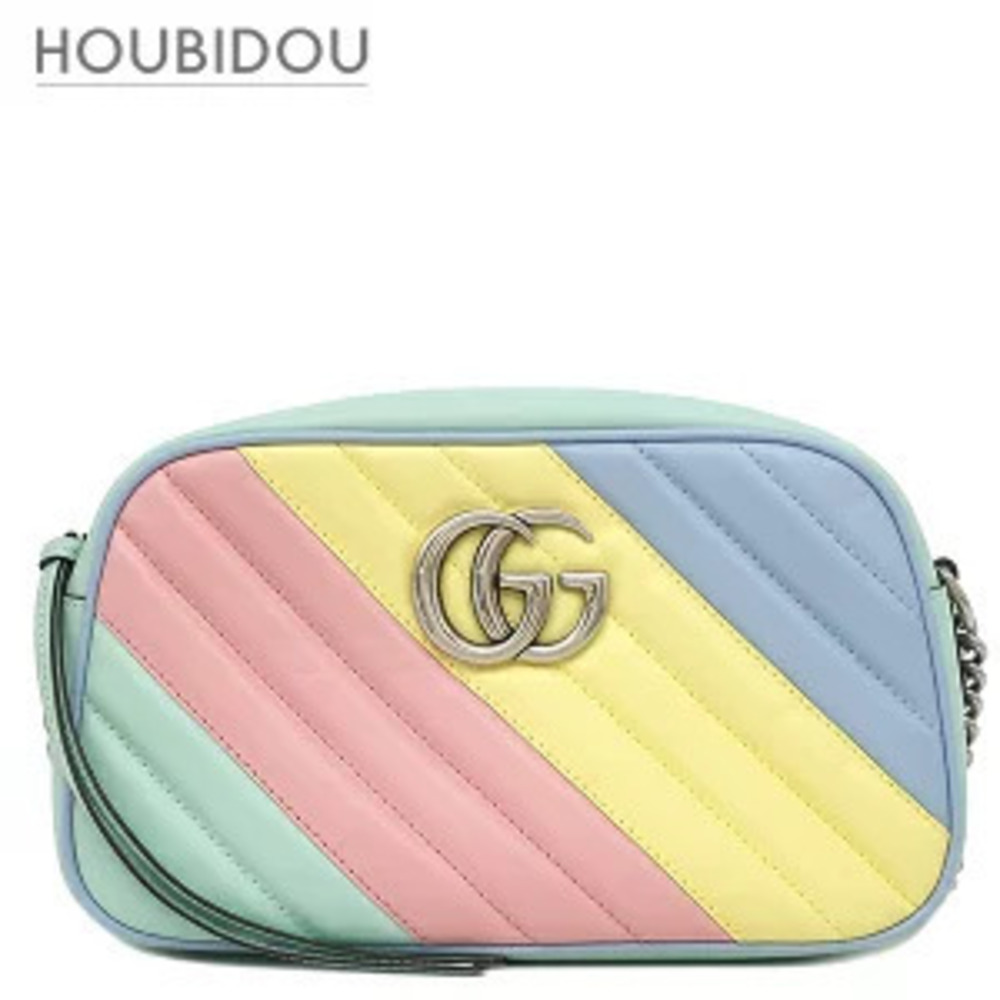 Gucci GG Marmont Chain Shoulder Bag Leather Green Rainbow